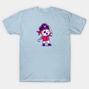 Cute Cat Pirate With Sword Cartoon T-Shirt